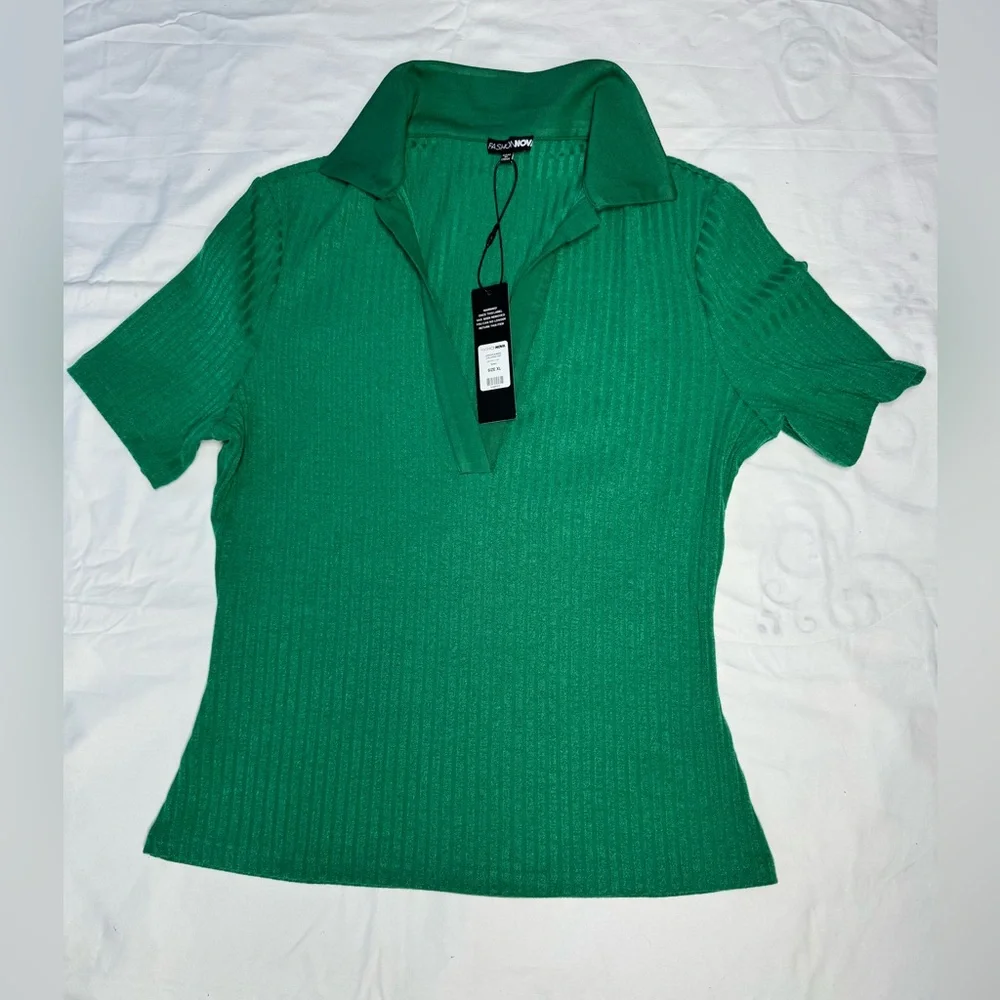 Jordan Ribbed Collared Top - Green - Picture 6 of 9